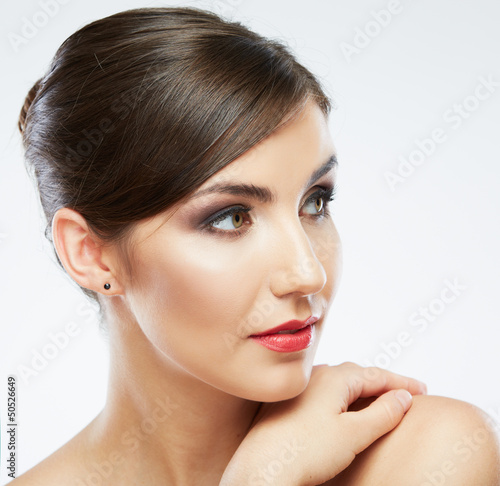 Beauty woman face close up portrait.