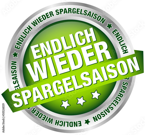 Button Banner "Endlich wieder Spargelsaison" grün/silber