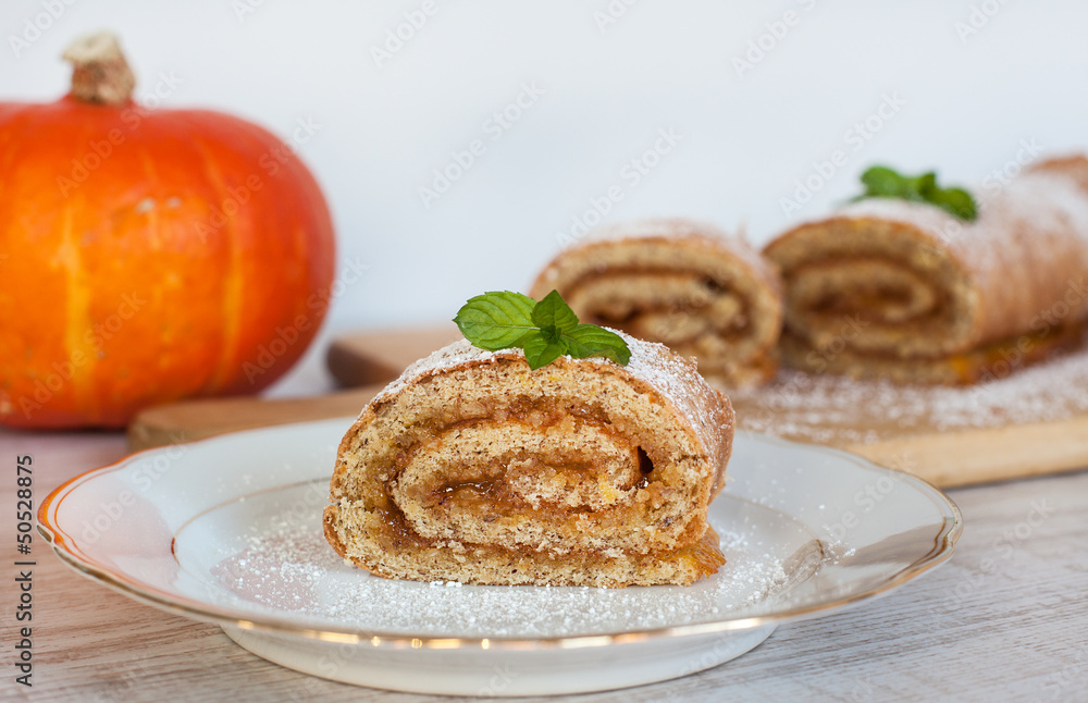 Swiss roll biscuit with pumpkin and apricot filing