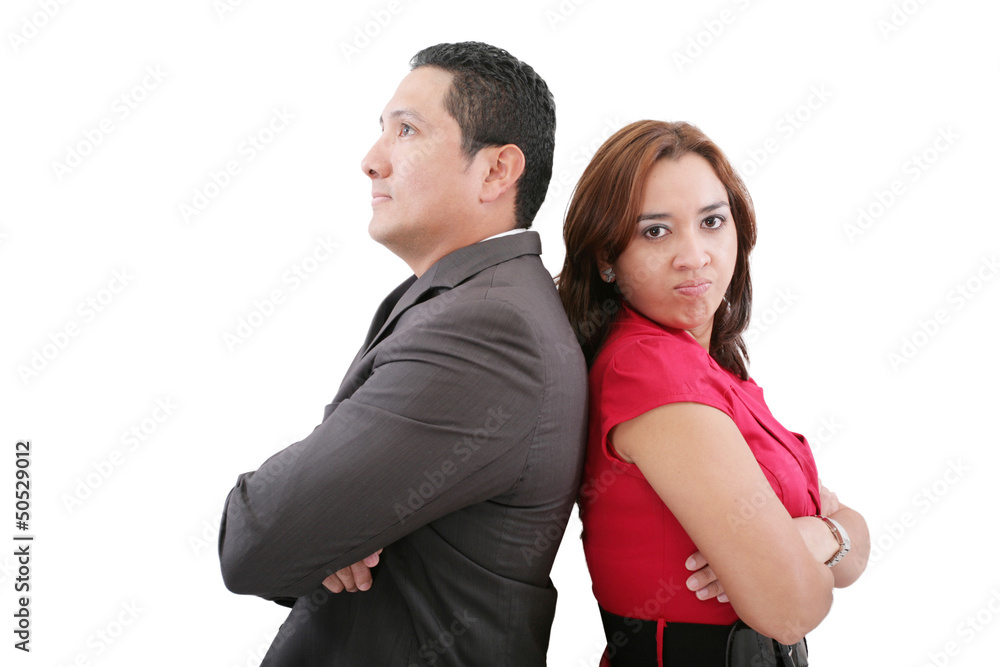 Young couple standing back to back having relationship difficult Young couple standing back to back having relationship difficult