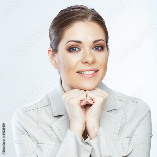 Portrait of smiling business woman, isolated on white