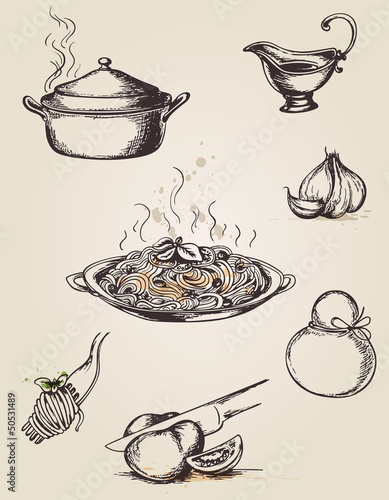 Vintage hand drawn pasta