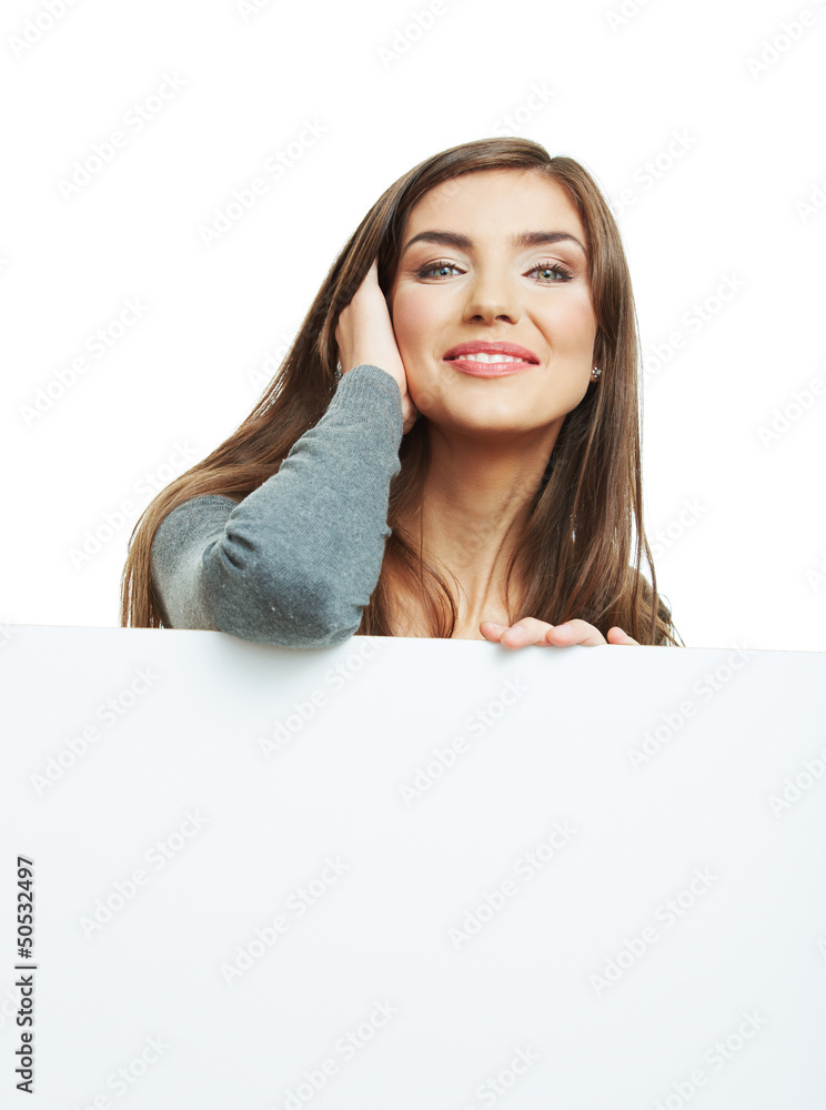Teenager girl hold white blank paper Teenager girl hold white blank paper