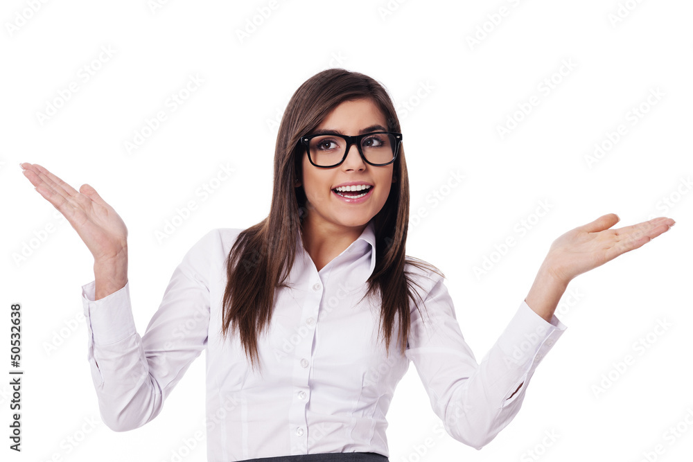 Happy woman with hands raised Happy woman with hands raised
