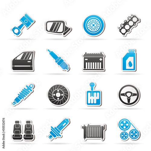 Detailed car parts icons - vector icon set
