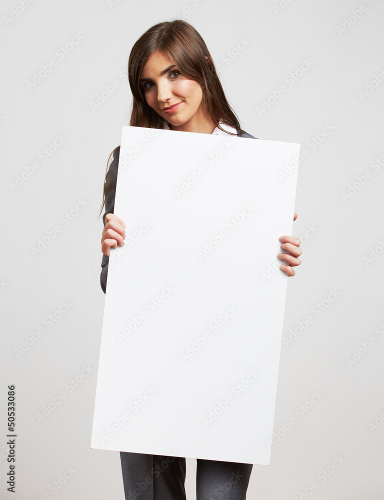Smile Business woman portrait with blank white board Smile Business woman portrait with blank white board