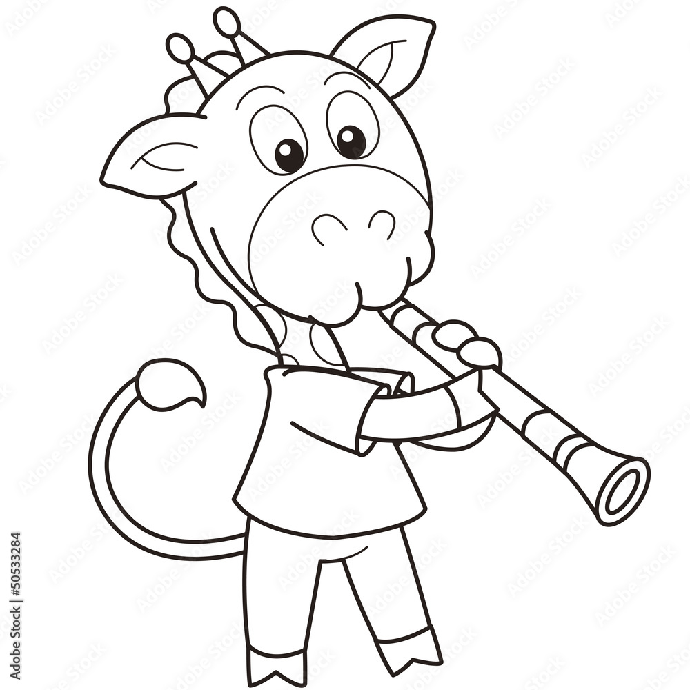 Obraz premium Cartoon Giraffe Playing a Clarinet