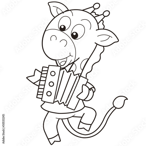 Cartoon Giraffe Playing an Accordion