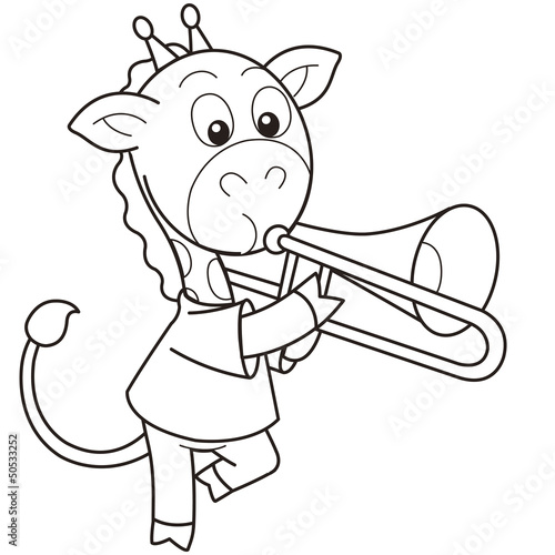 Cartoon Giraffe Playing a Trombone