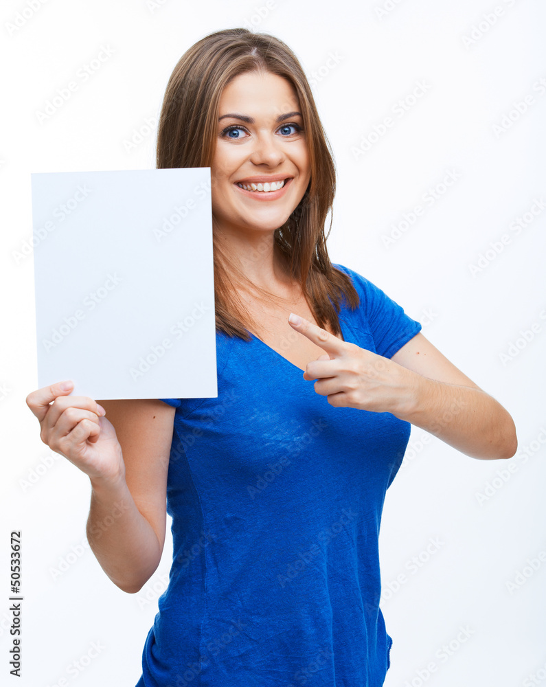 woman showing blank signboard woman showing blank signboard