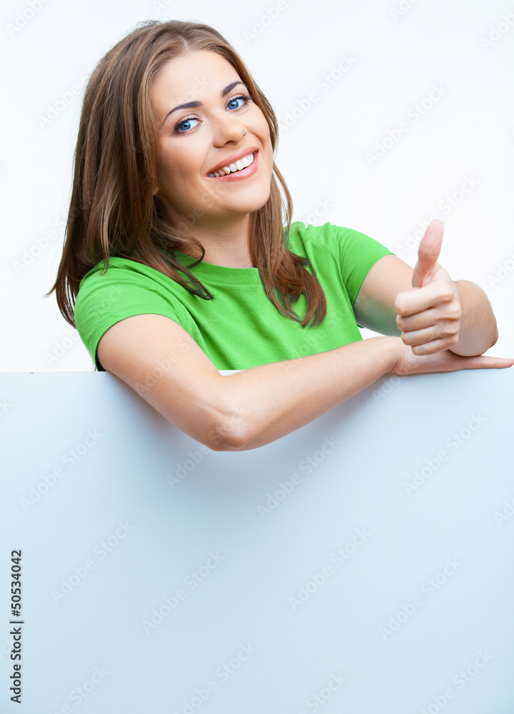 woman holding blanc card