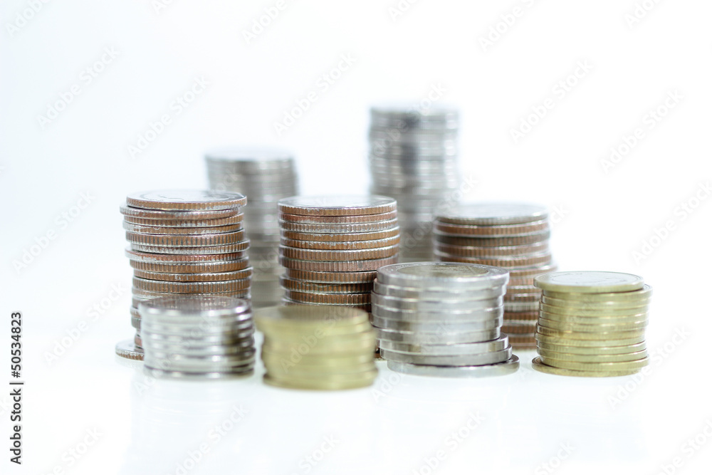 Thai coins baht on white background Thai coins baht on white background