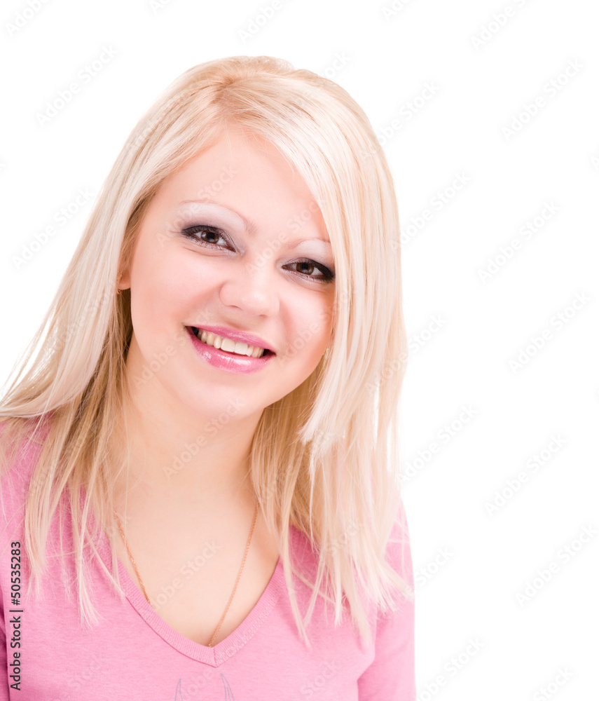 smiling woman on white background smiling woman on white background