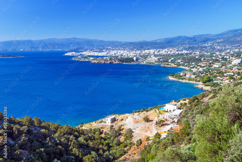 Mirabello Bay with Agios Nikolaos town on Crete, Greece