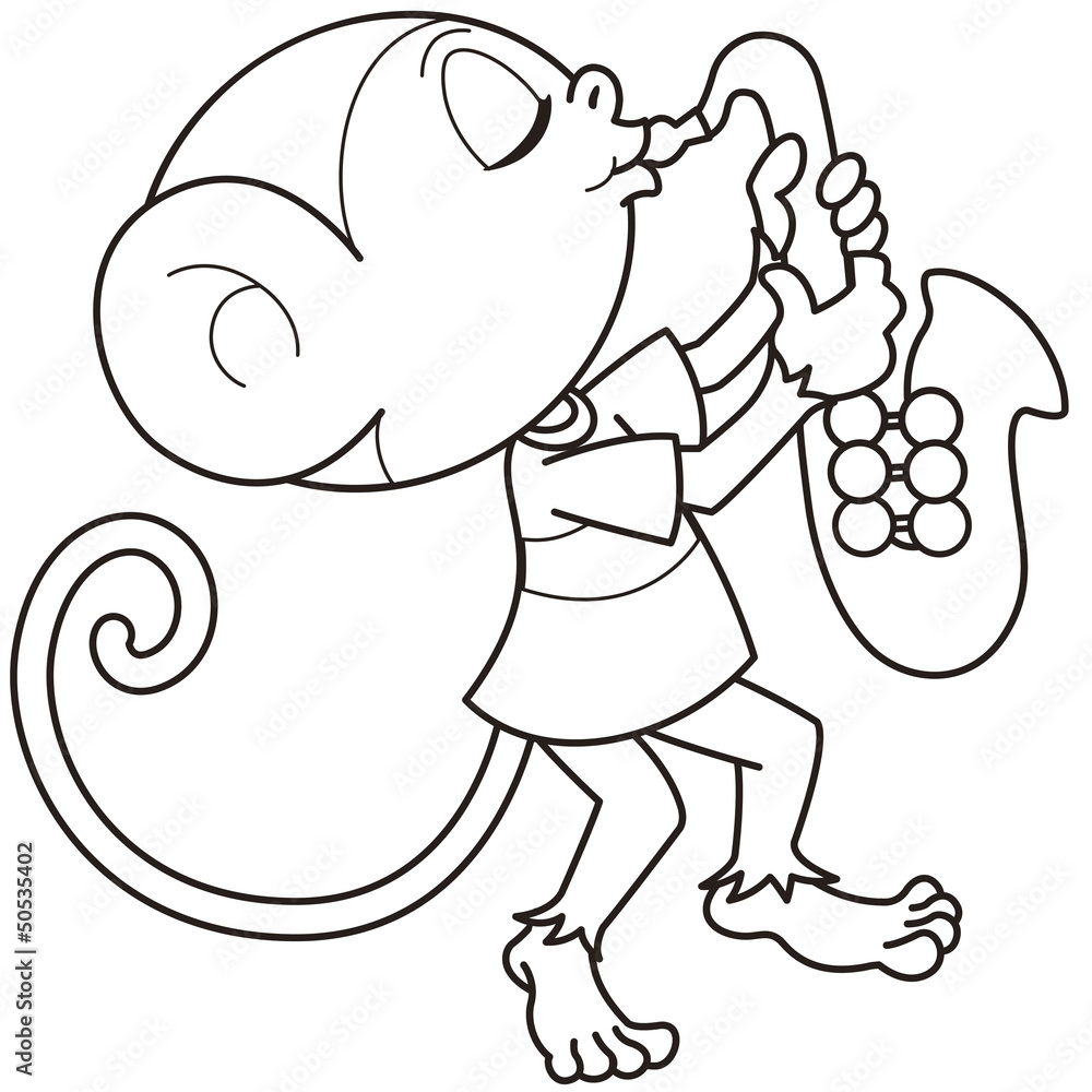 Fototapeta premium Cartoon Monkey Playing a Saxophone