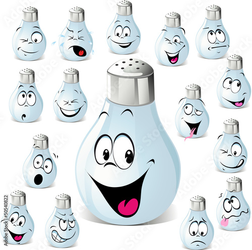 salt shaker cartoon with many expressions