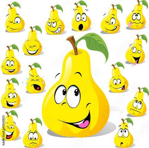 pear cartoon with many expressions