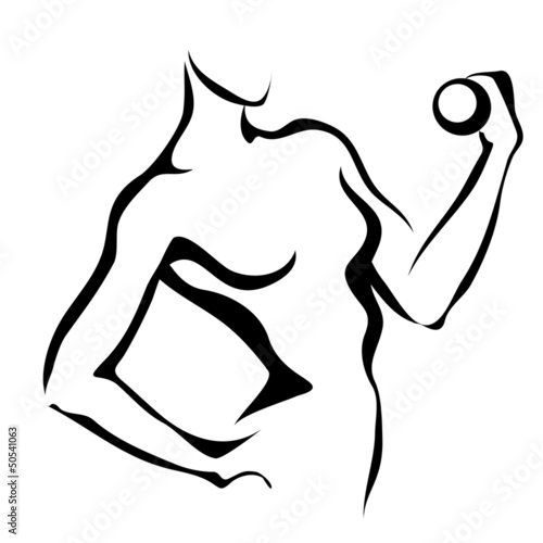 Sketch of woman with dumbbell