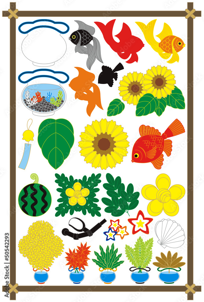 夏用 金魚 金魚鉢 ひまわり スイカ イラスト素材集 Stock ベクター Adobe Stock 夏用 金魚 金魚鉢 ひまわり スイカ イラスト素材集 Stock ベクター Adobe Stock