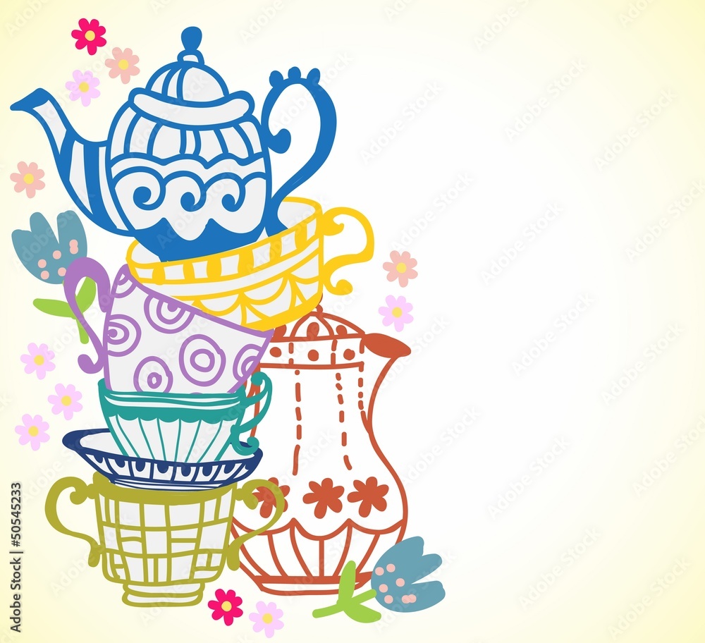 tea cup background with teapot Stock Vector | Adobe Stock
