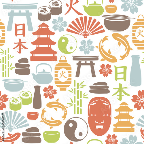 seamless pattern with asian icons