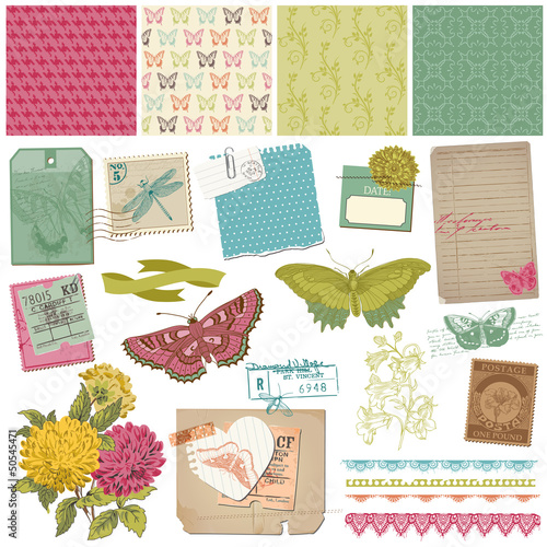 Scrapbook Design Elements - Vintage Butteflies and Flowers - in