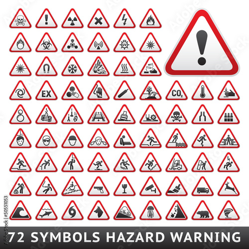Triangular Warning Hazard Symbols. Big red set