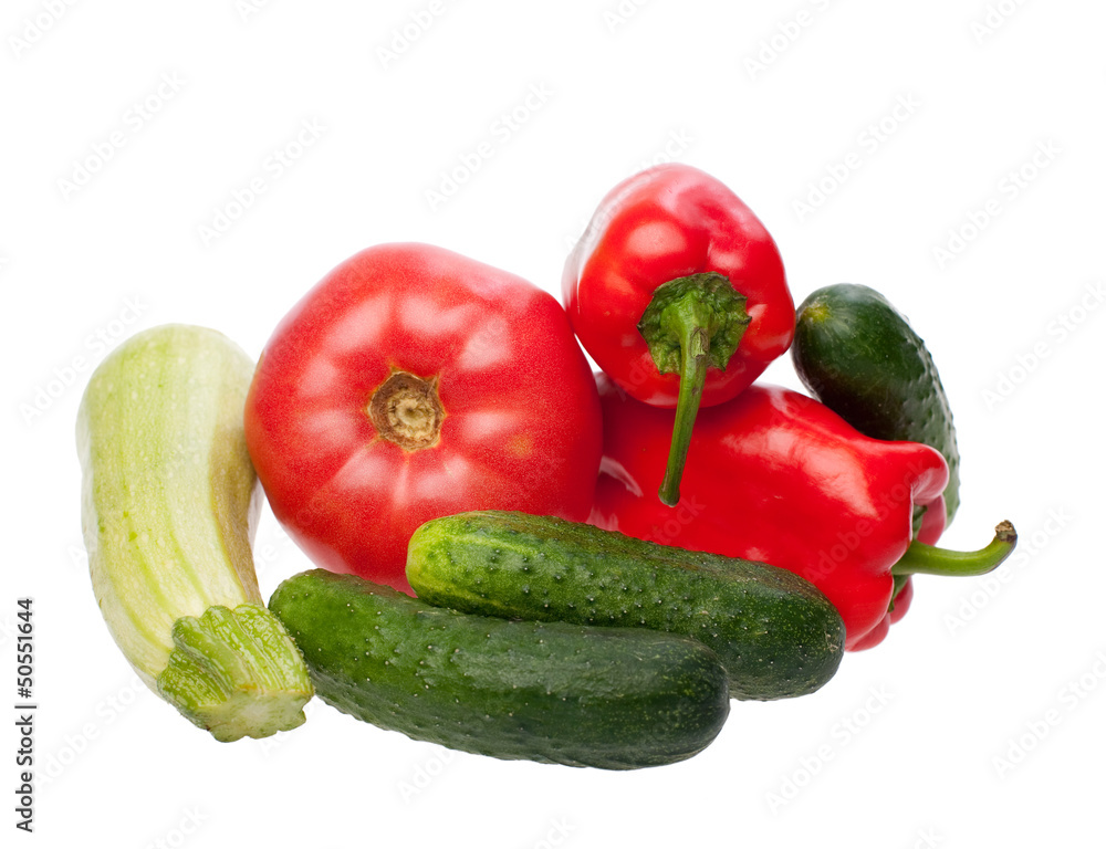 Arranged vegetables. Peppers, zucchini, tomato, cucumbers Arranged vegetables. Peppers, zucchini, tomato, cucumbers