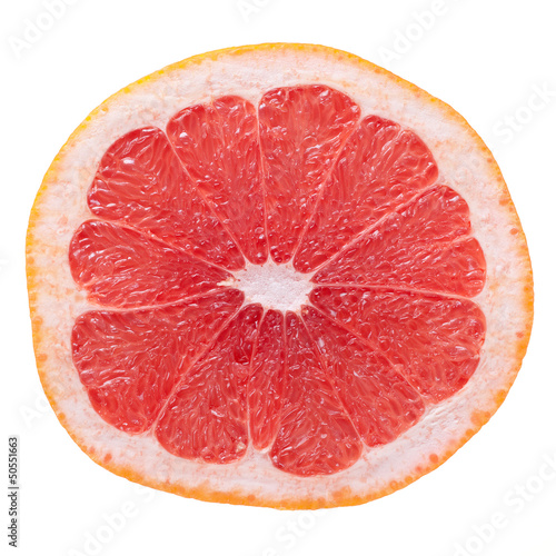 Close up grapefruit slice. Isolated on white background.
