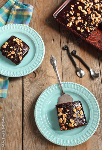 Homemade chocolate sheet cake with nuts (Texas sheet cake)