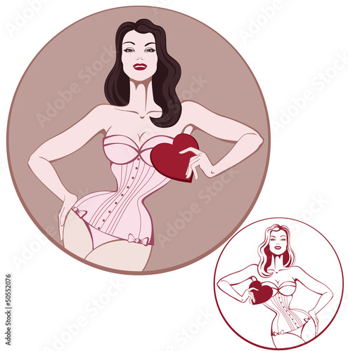 young attractive woman on lingerie hold a heart card