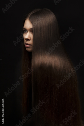 Beautiful woman with long straight hair