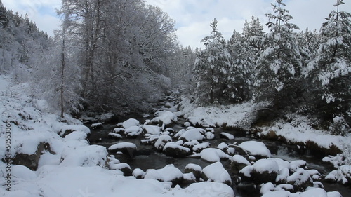 Stream in Cairngorm national park in winter Scotland