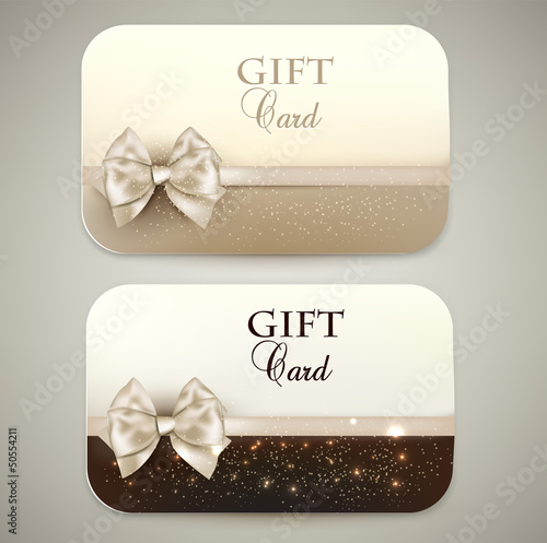Collection of gift cards with ribbons. Vector background