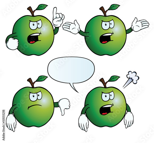 Collection of angry apples with various gestures.