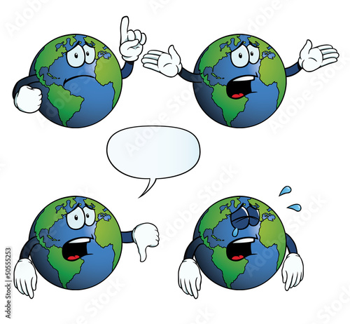 Collection of crying Earth globes with various gestures.
