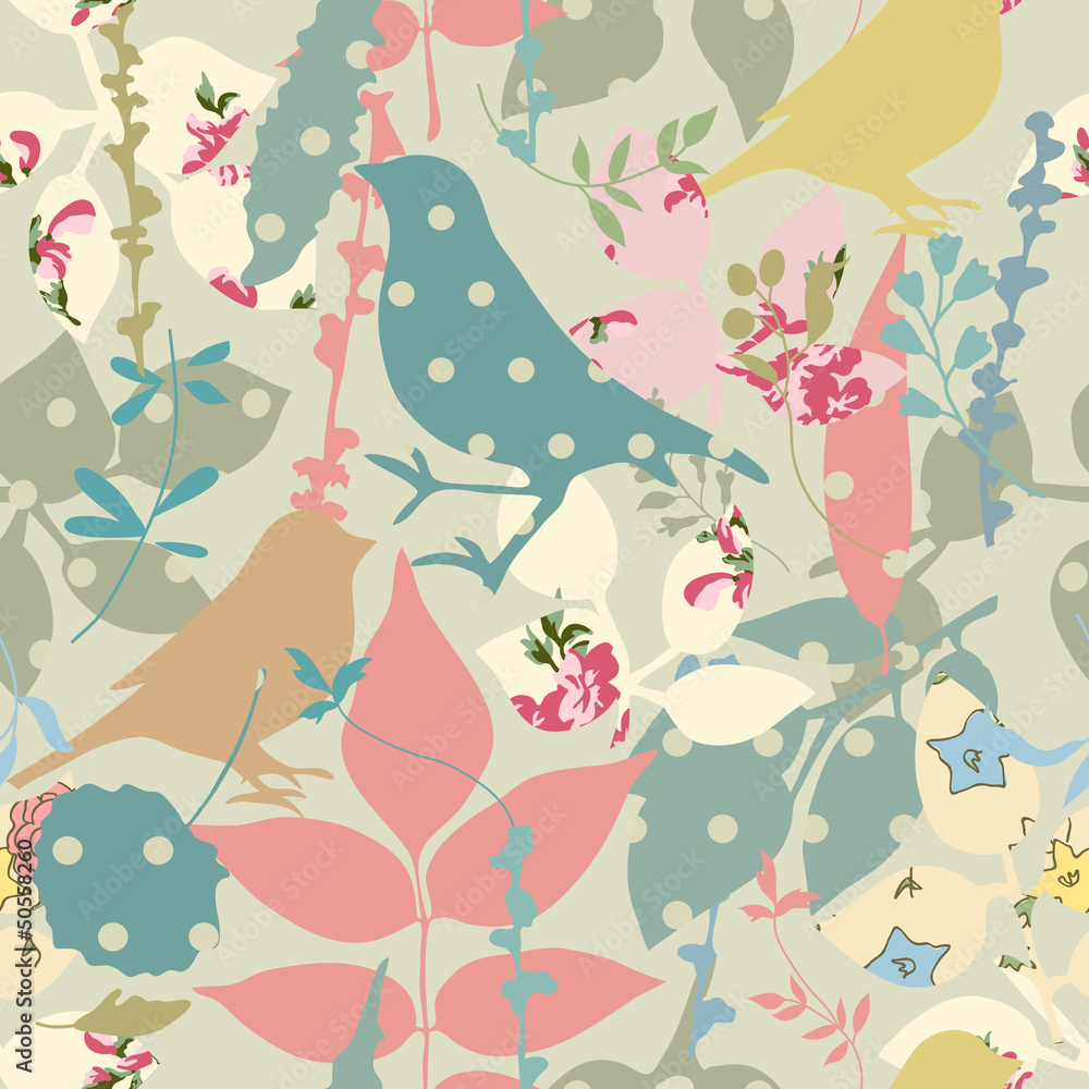 Floral seamless with birds Floral seamless with birds