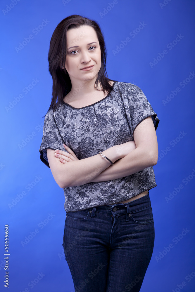 Sensual woman on blue background