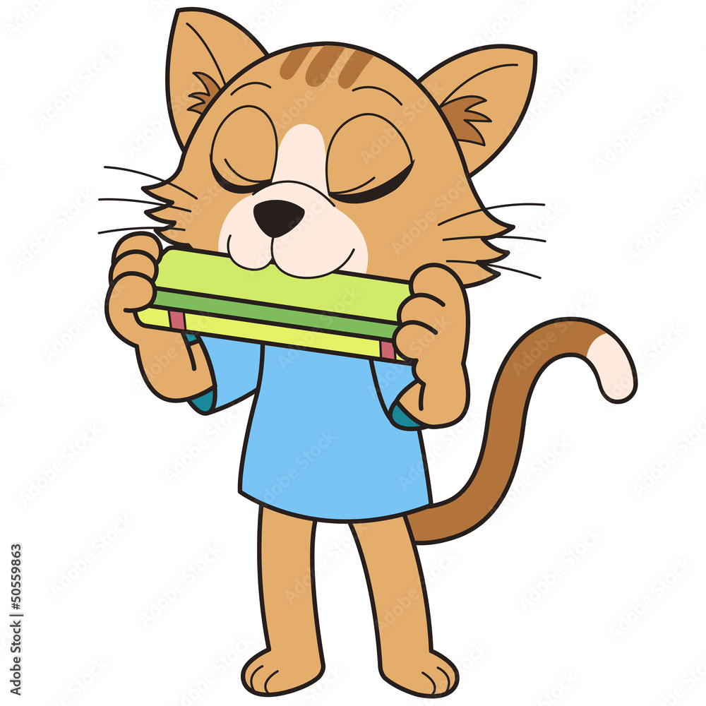 Cartoon Cat Playing a Harmonica Stock Vector | Adobe Stock