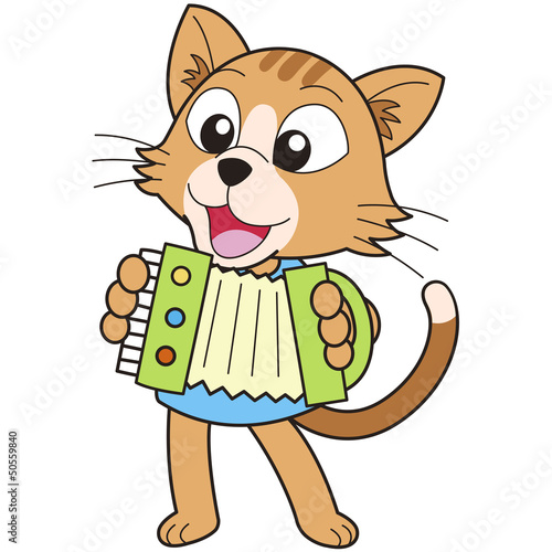 Cartoon Cat Playing an Accordion