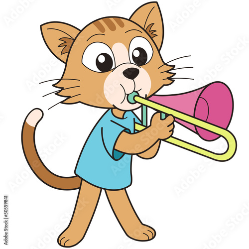 Cartoon Cat Playing a Trombone