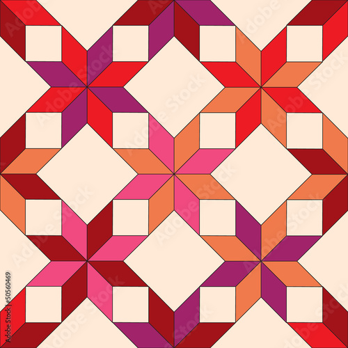 Quilted fabric seamless pattern in shades of red, vector
