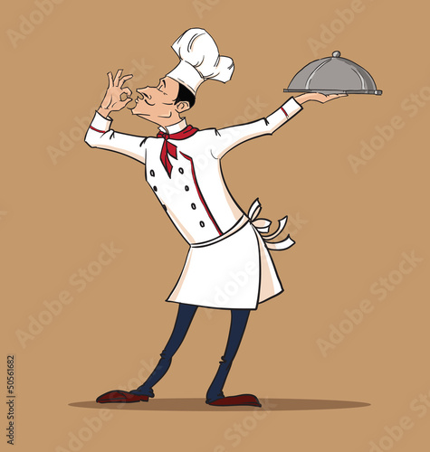 Chef cook is serving his exquisite dish
