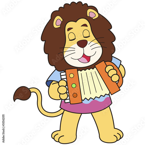 Cartoon Lion Playing an Accordion