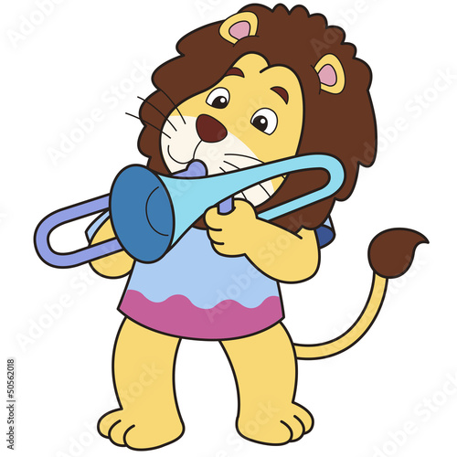 Cartoon Lion Playing a Trombone