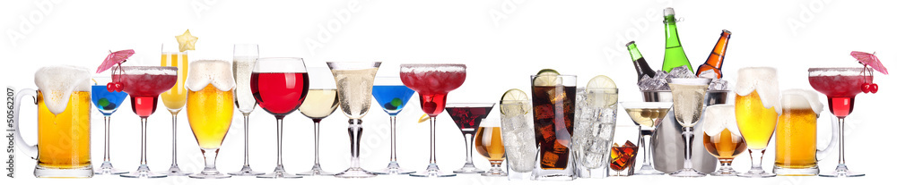 different alcohol drinks set