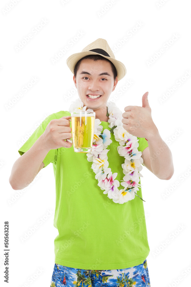happy young man drinking beer at summer time happy young man drinking beer at summer time