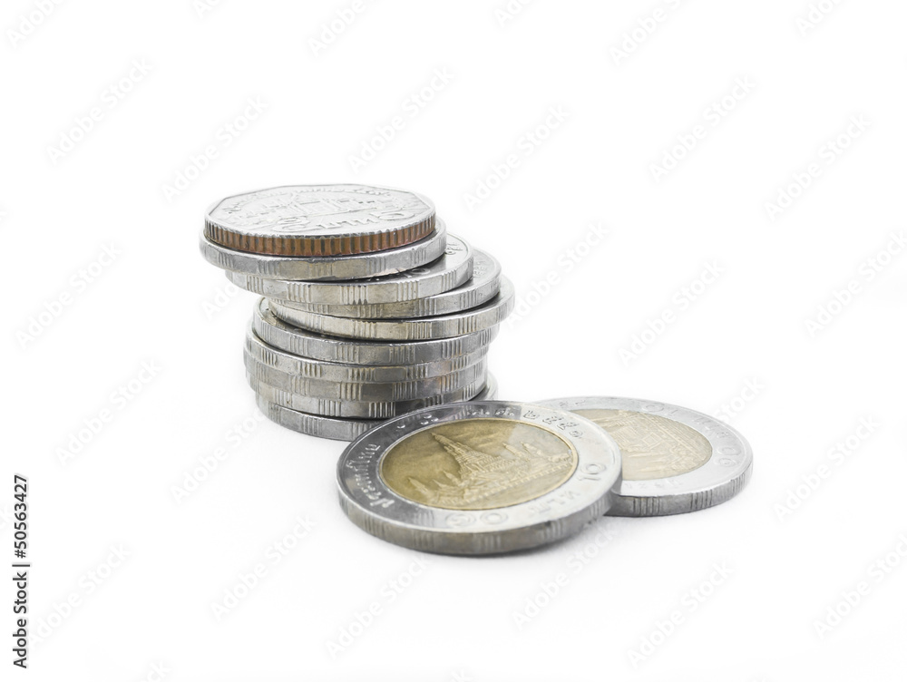 Stack Thai coins isolated on white Stack Thai coins isolated on white