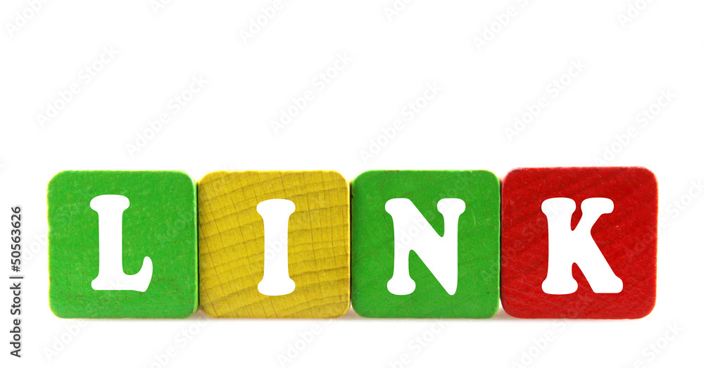 link - isolated text in wooden building blocks link - isolated text in wooden building blocks