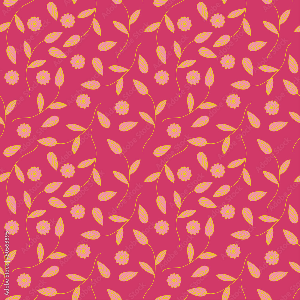Pattern yellow leaves on a red background Pattern yellow leaves on a red background